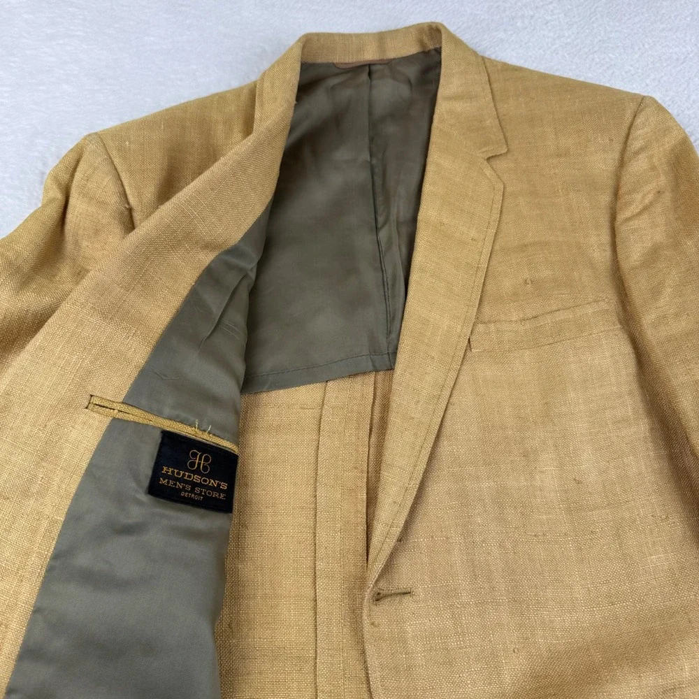 Hudson's Men's Store Silk Blazer Mens 40R Tan Vintage Two Button Sport‎ Coat